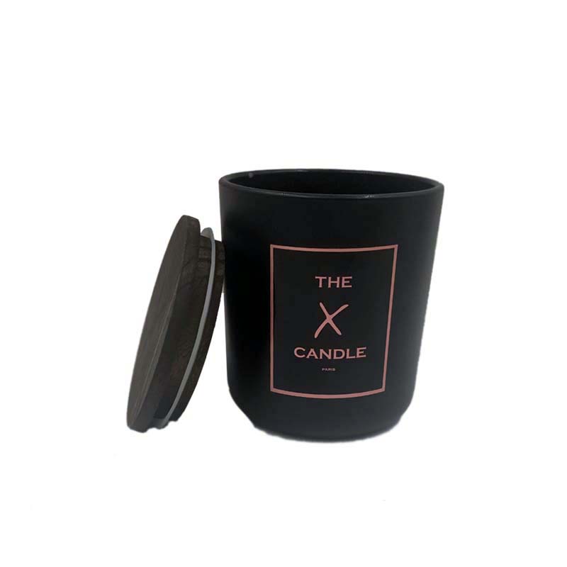 Wholesale luxury black empty ceramic candles jar with wooden lids